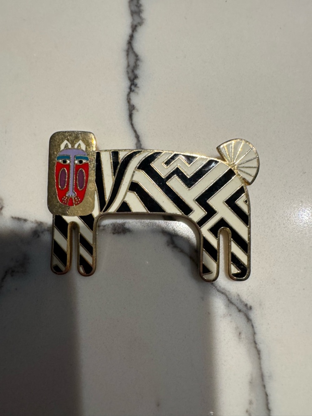 Laurel Burch Black, Red, Blue Enamel Stylized Animal Brooch